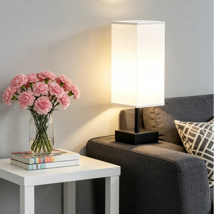 Lampe de chevet Tissu Blanc rectangle