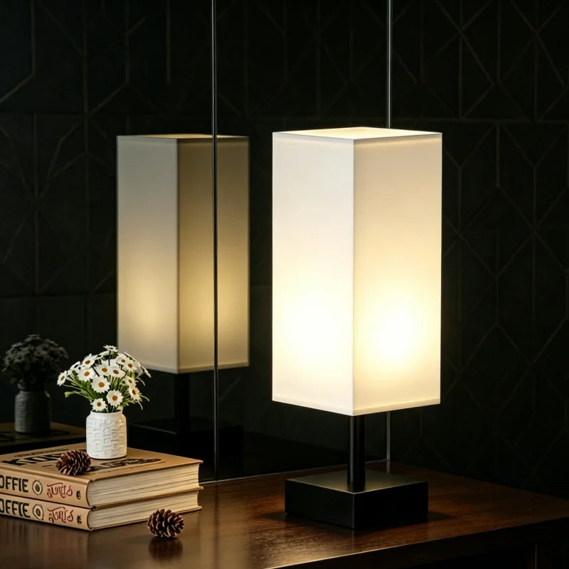 Lampe de chevet Tissu Blanc rectangle