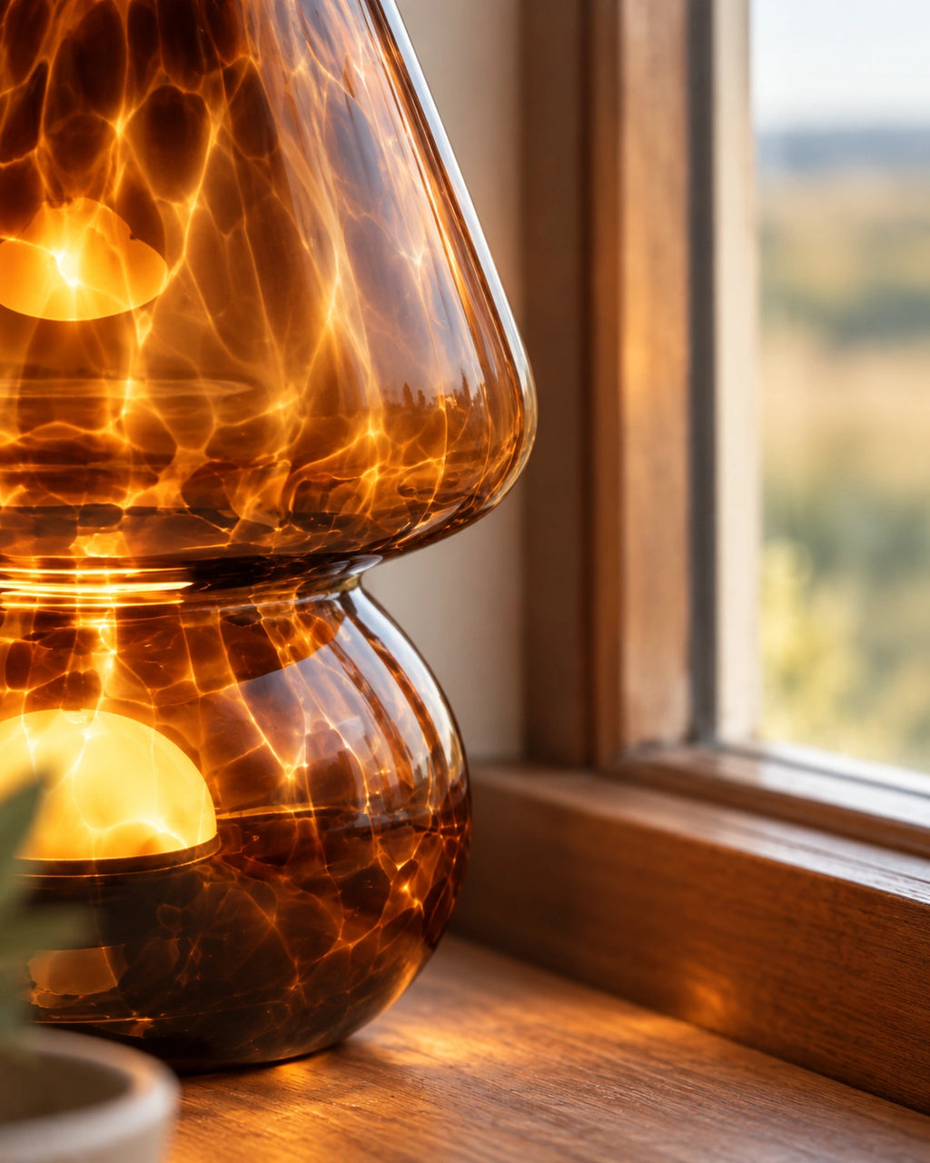Lampe de chevet marron en verre marron à prise USB