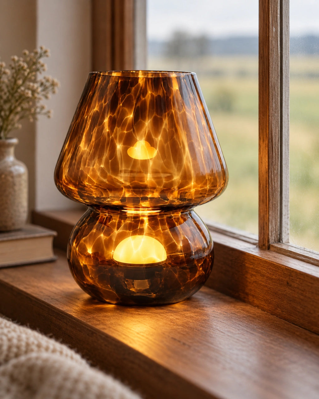 Lampe de chevet marron en verre marron à prise USB