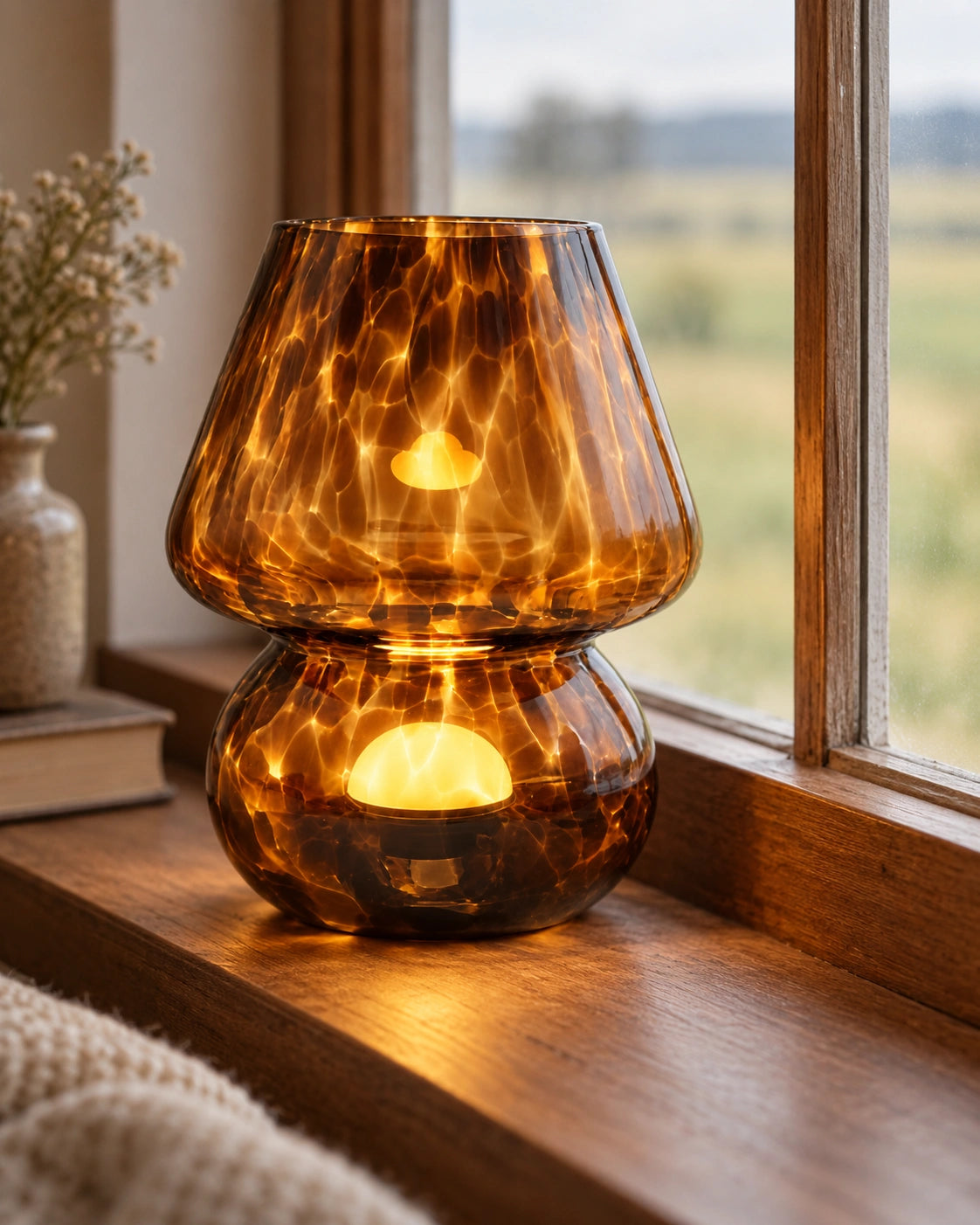 Lampe de chevet marron en verre marron à prise USB