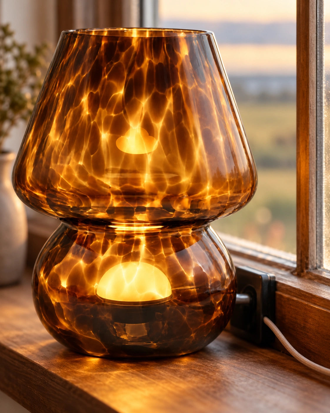 Lampe de chevet marron en verre marron à prise USB