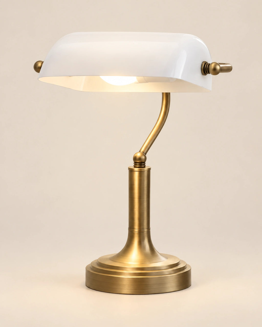 Lampe de chevet style banquier rétro en laiton et verre