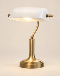 Lampe de chevet style banquier rétro en laiton et verre