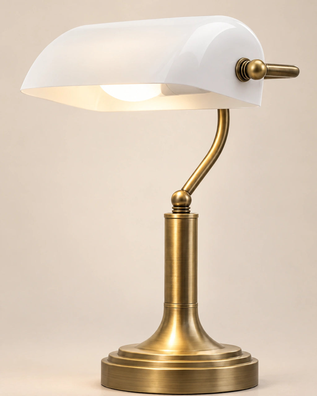 Lampe de chevet style banquier rétro en laiton et verre
