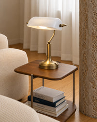 Lampe de chevet style banquier rétro en laiton et verre