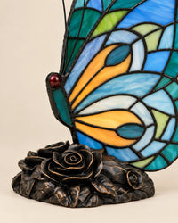 Lampe de chevet papillon en verre de couleur et support métal