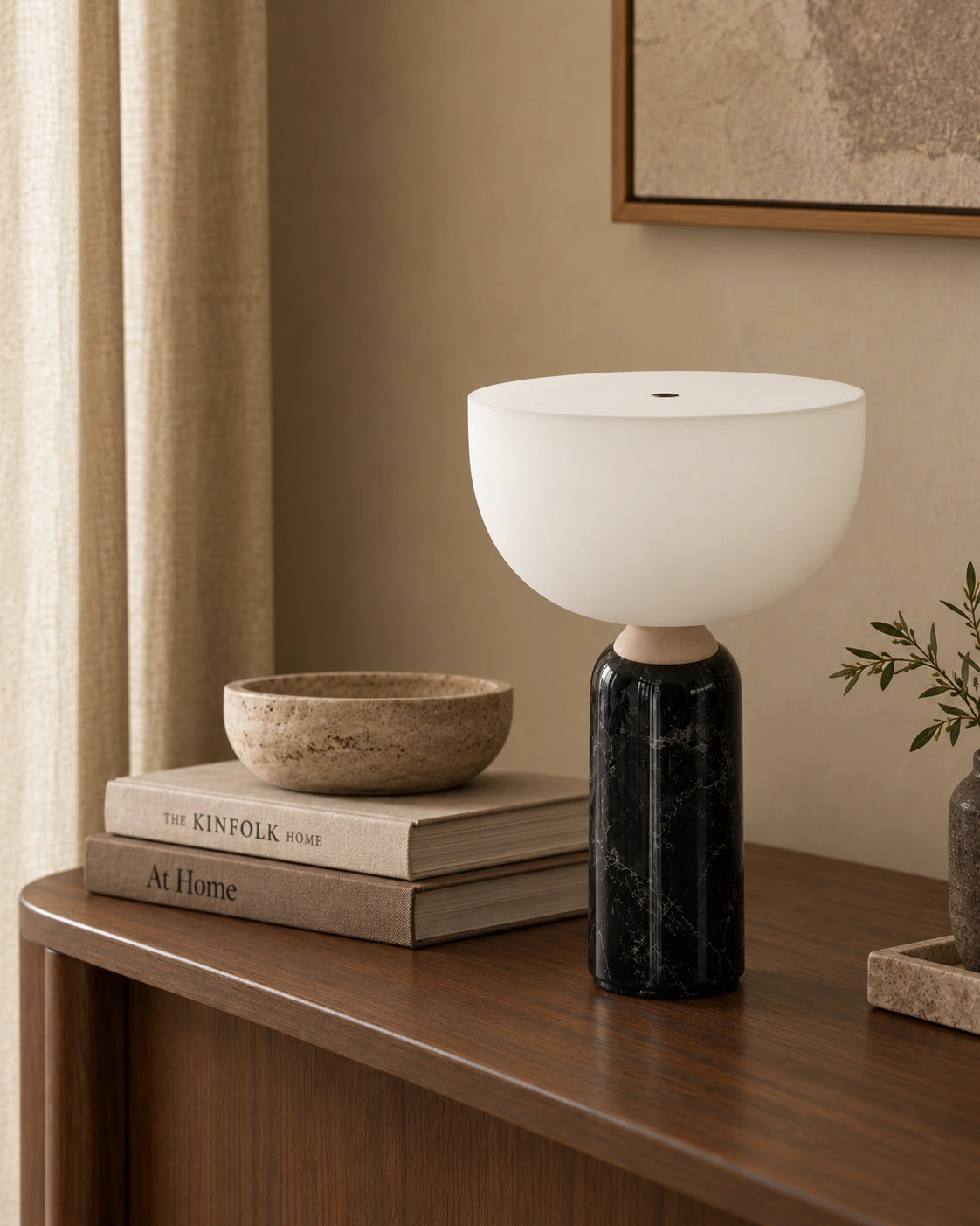 Lampe de chevet en marbre noir style scandinave et verre transparent