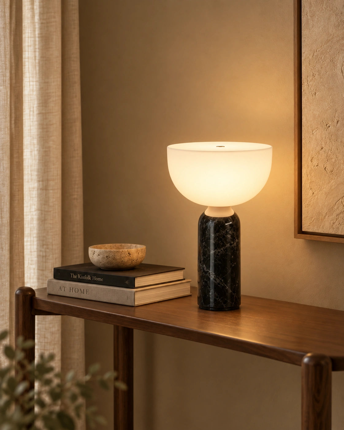 Lampe de chevet en marbre noir style scandinave et verre transparent