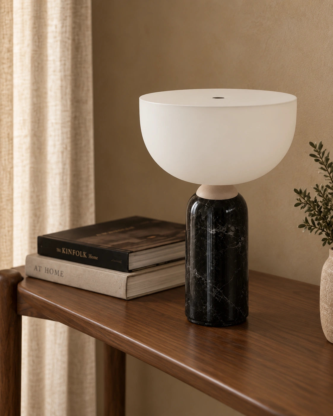 Lampe de chevet en marbre noir style scandinave et verre transparent