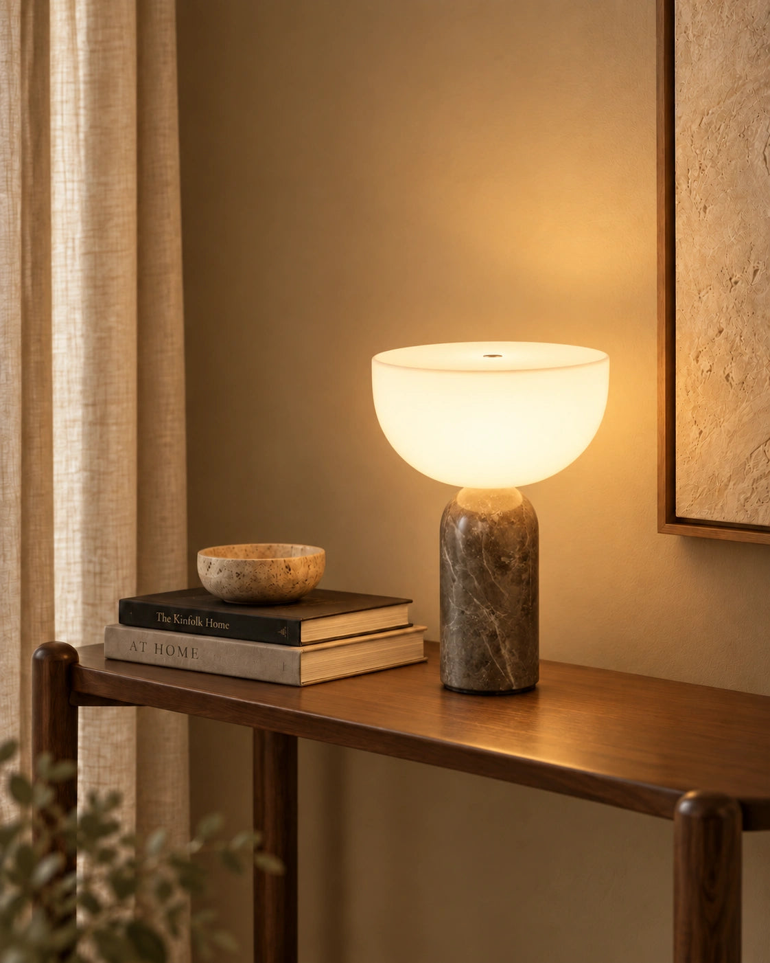 Lampe de chevet en marbre gris style scandinave et verre transparent