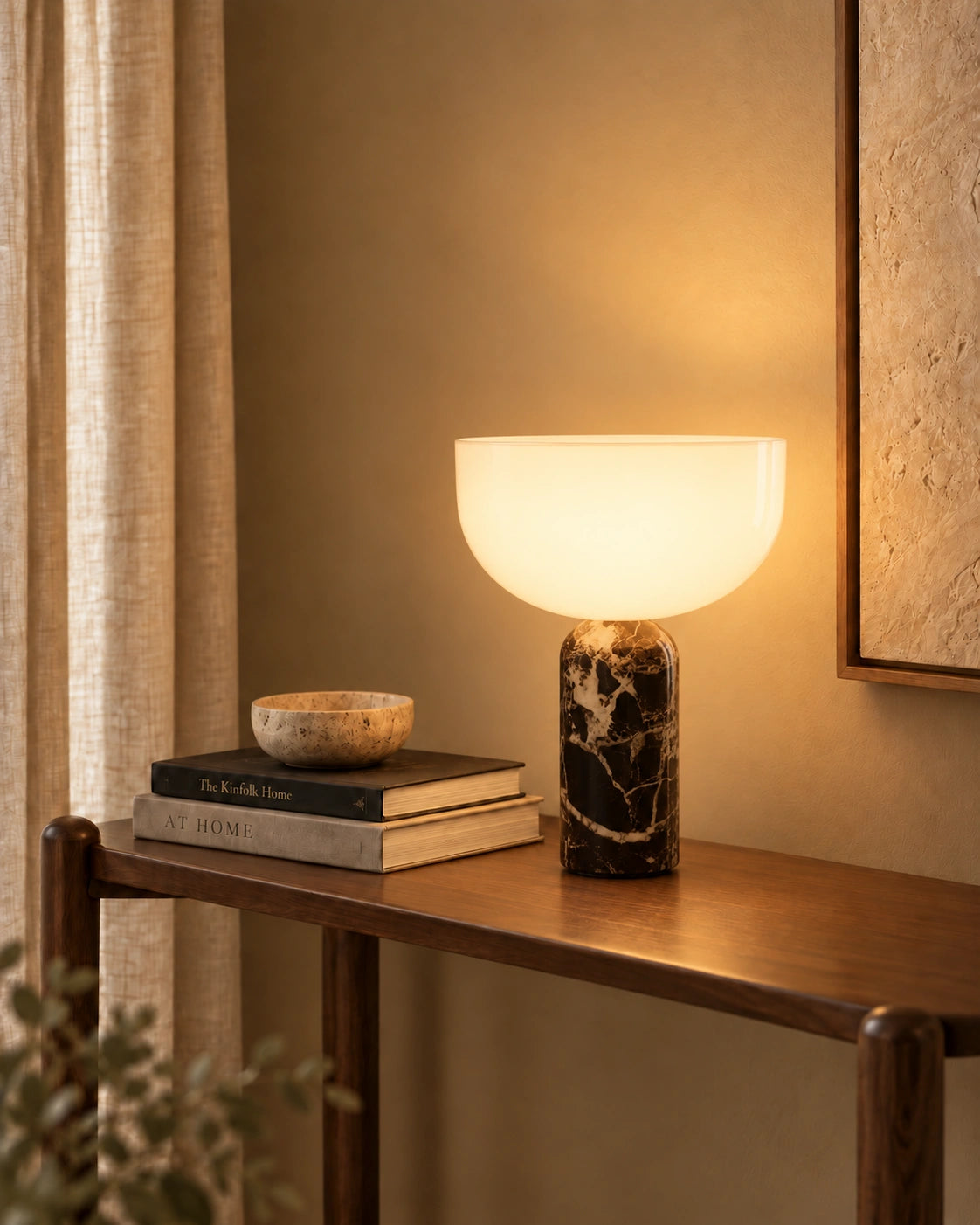 Lampe de chevet en marbre noir et blanc style scandinave et verre transparent