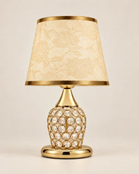 Lampe de chevet en cristal, chromée et abat jour en tissu