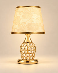Lampe de chevet en cristal, chromée et abat jour en tissu