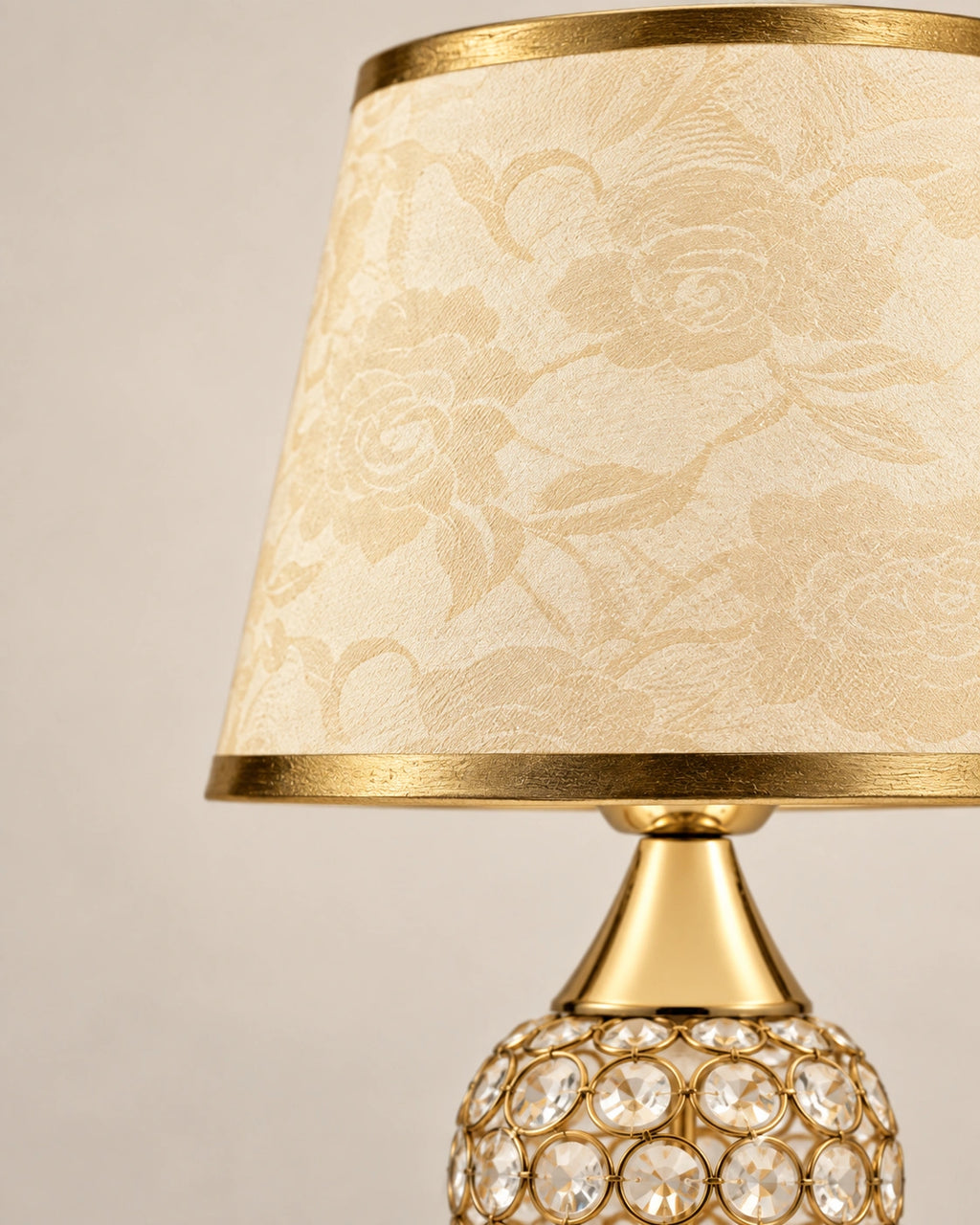 Lampe de chevet en cristal, chromée et abat jour en tissu