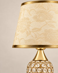 Lampe de chevet en cristal, chromée et abat jour en tissu