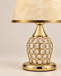 Lampe de chevet en cristal, chromée et abat jour en tissu