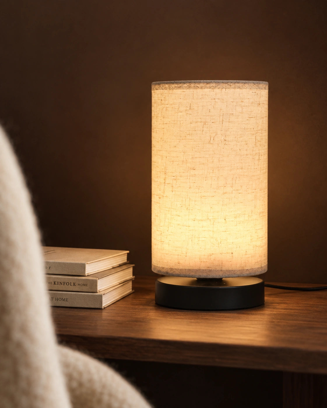 Lampe de Chevet style scandinave en fer et tissu beige