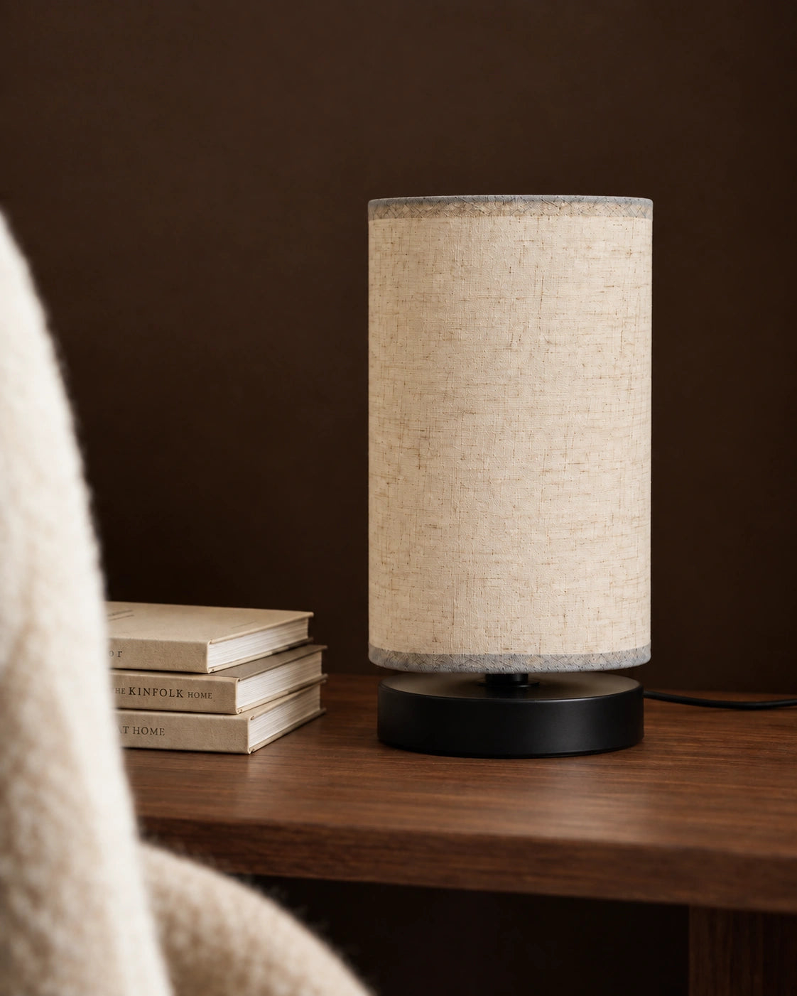 Lampe de Chevet style scandinave en fer et tissu beige