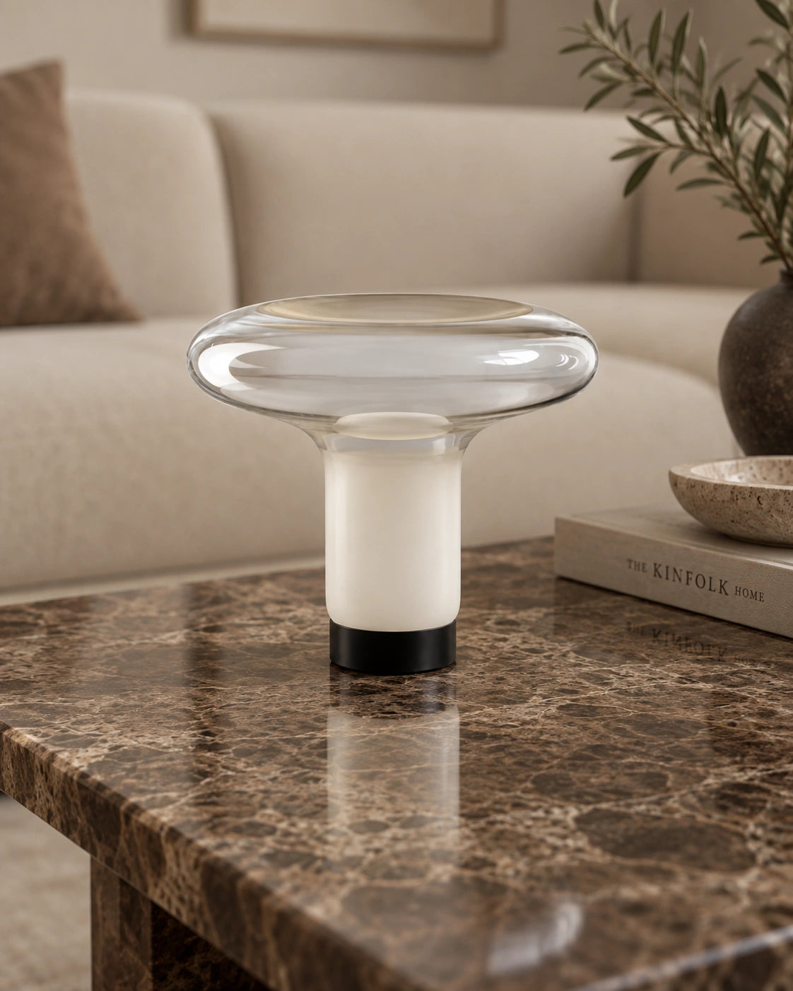 Lampe de chevet design nordique blanche et noir en verre transparent