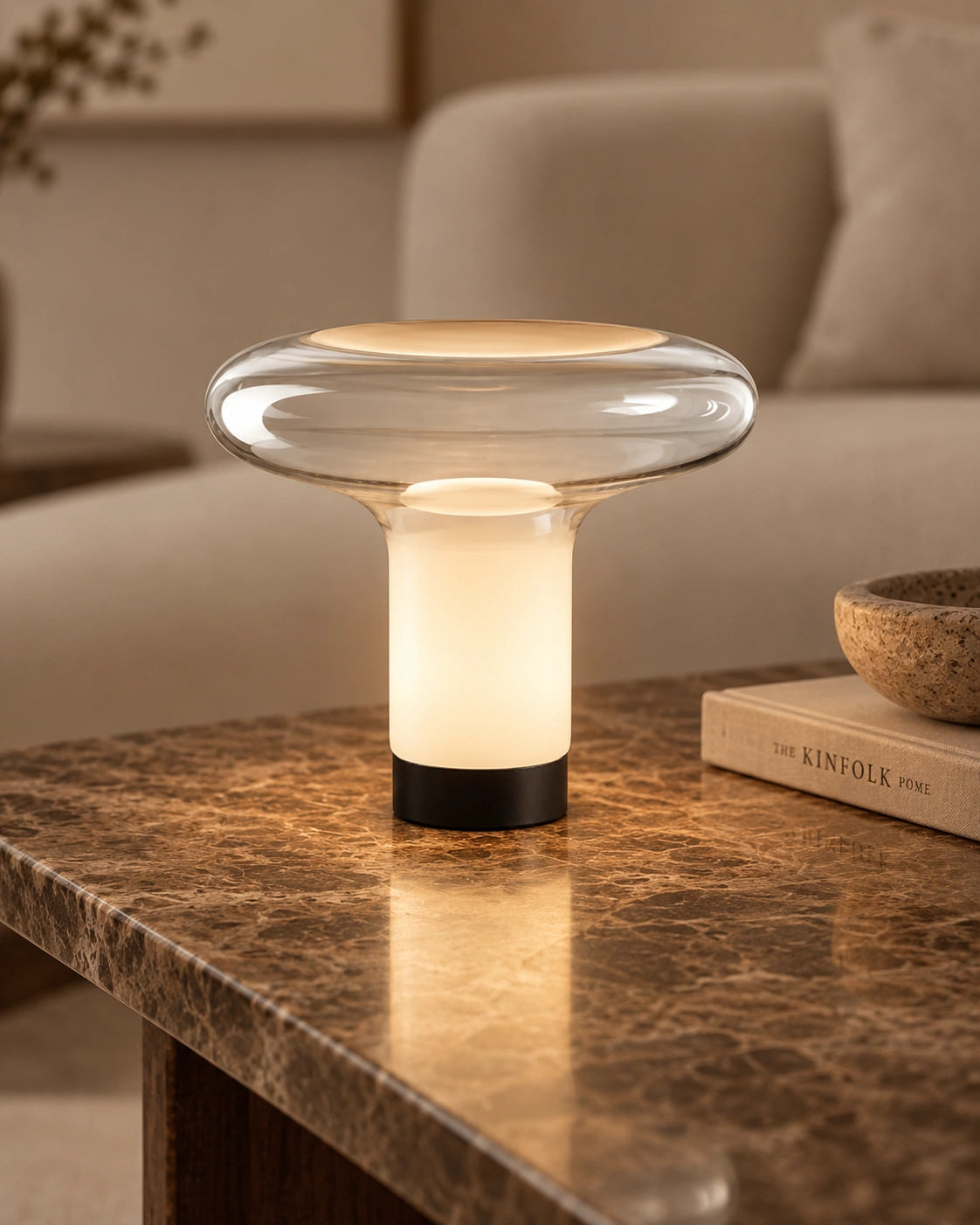Lampe de chevet design nordique blanche et noir en verre transparent