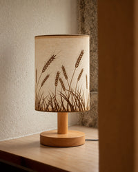 Lampe de chevet bohème en lin et en bois clair