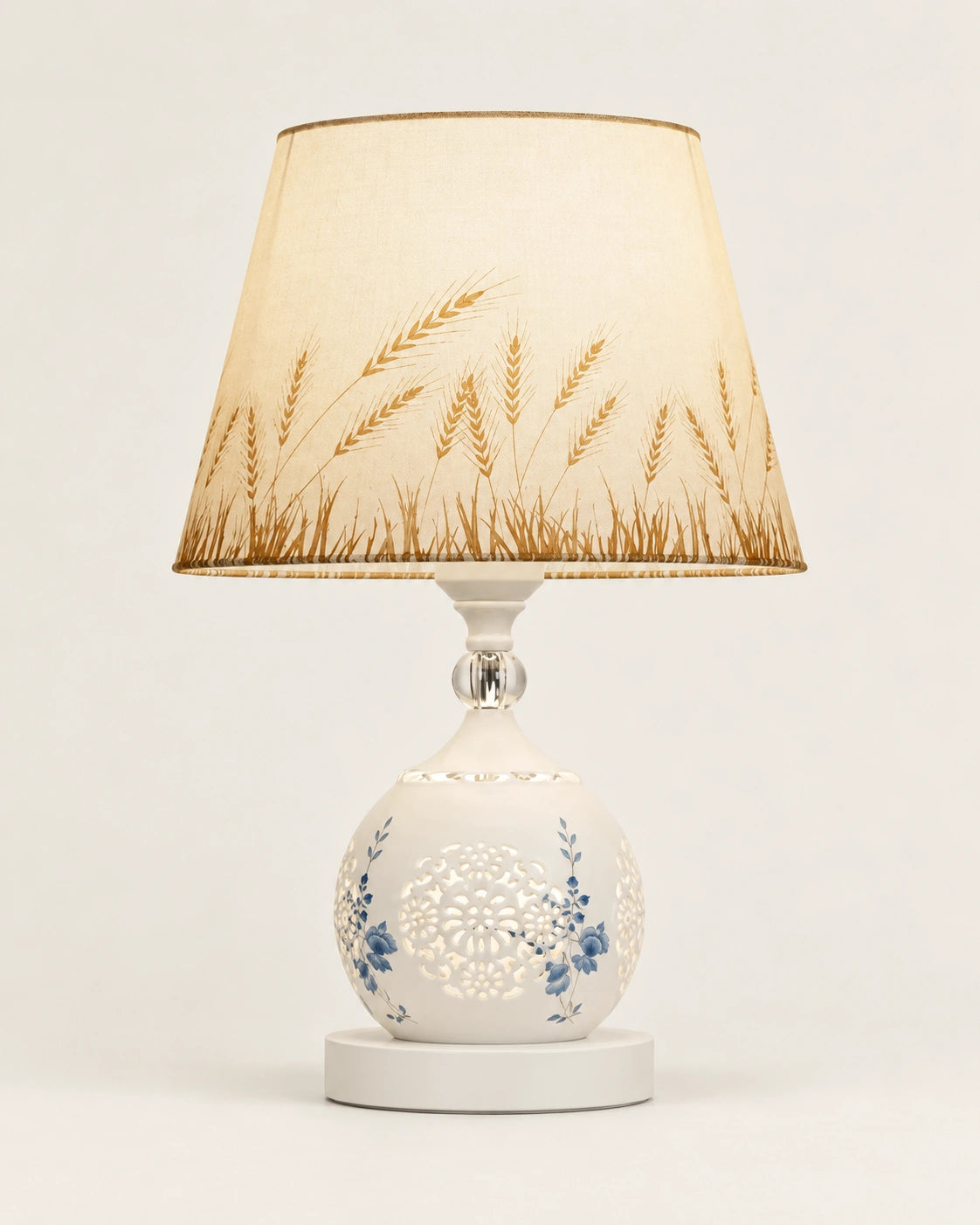 Lampe de chevet luxe en résine blanche à fleure bleu