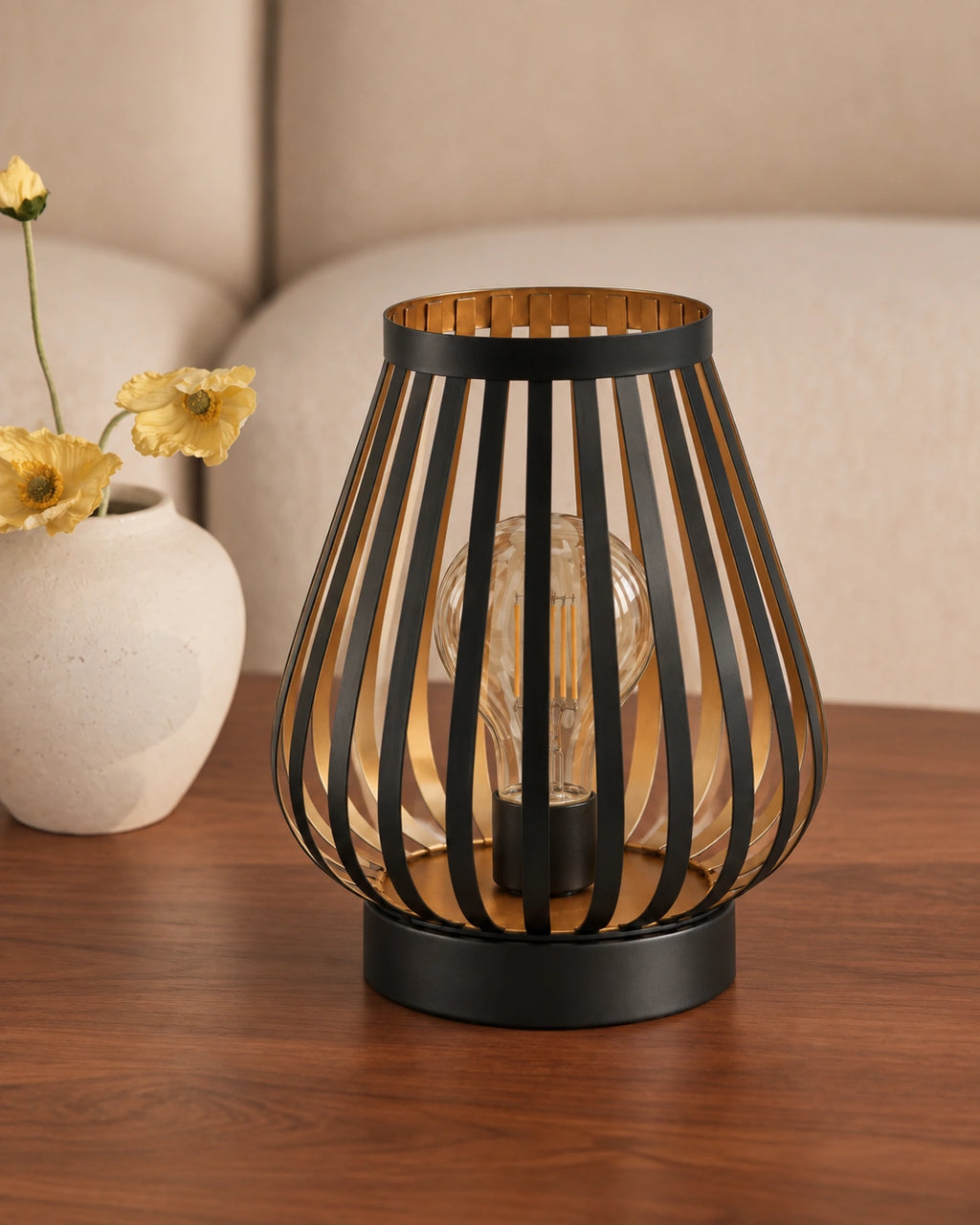 Lampe de chevet à pile sans fil en métal et plastique noir