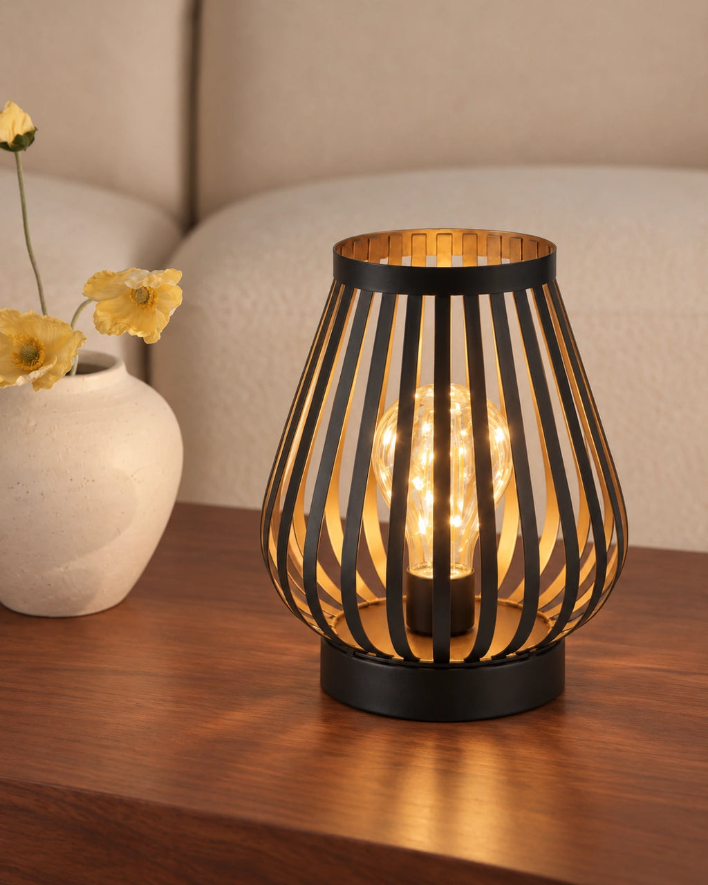 Lampe de chevet à pile sans fil en métal et plastique noir