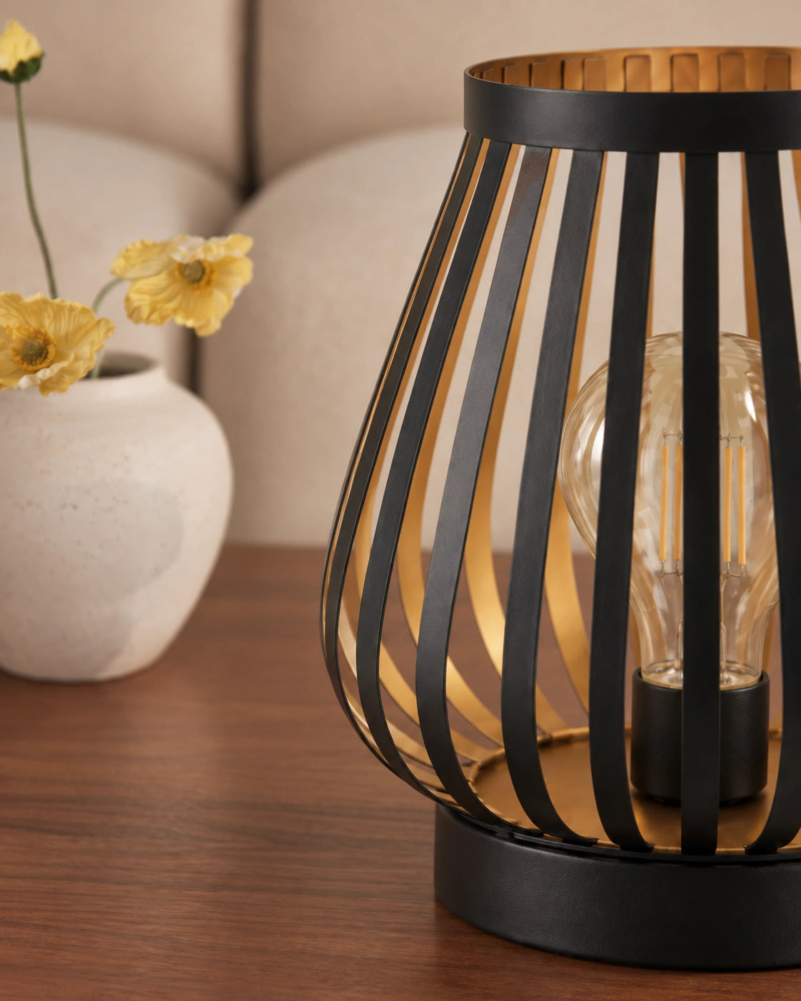 Lampe de chevet à pile sans fil en métal et plastique noir