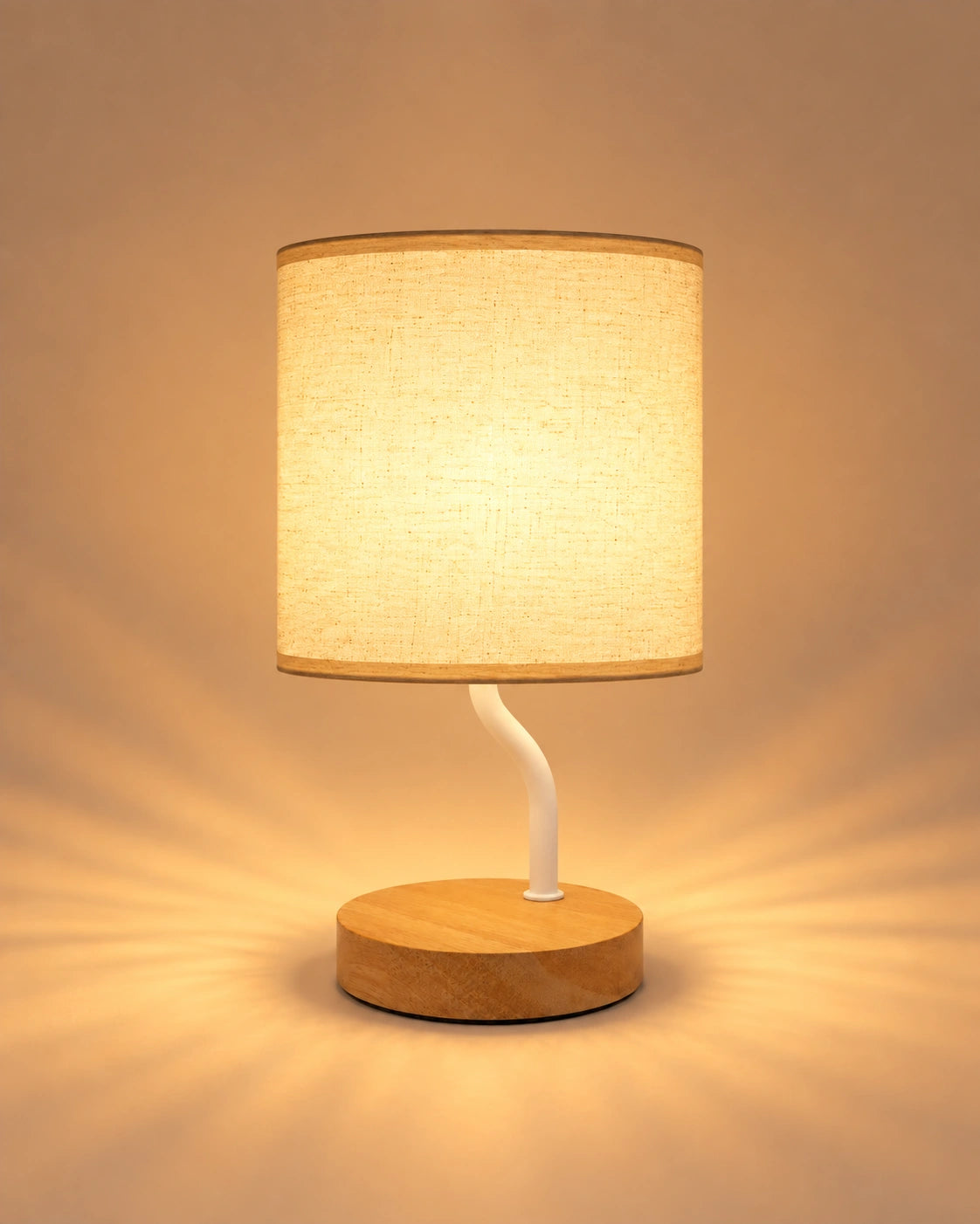 Lampe de chevet base ronde en bois et abat jour tissu