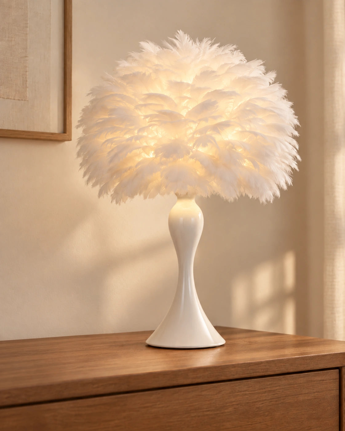 Lampe de Chevet abat-jour plume