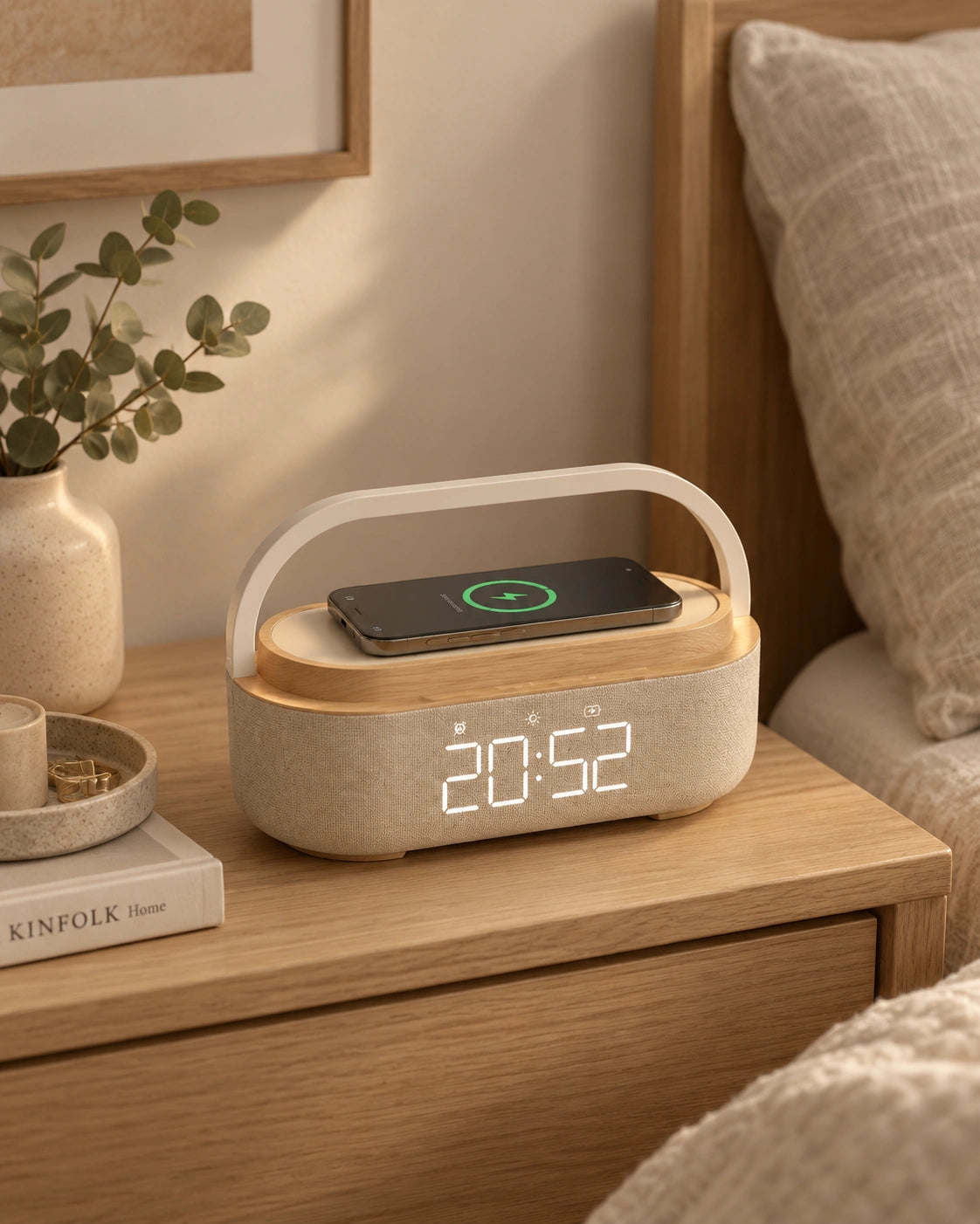 Lampe de chevet reveil bluetooth et support téléphone