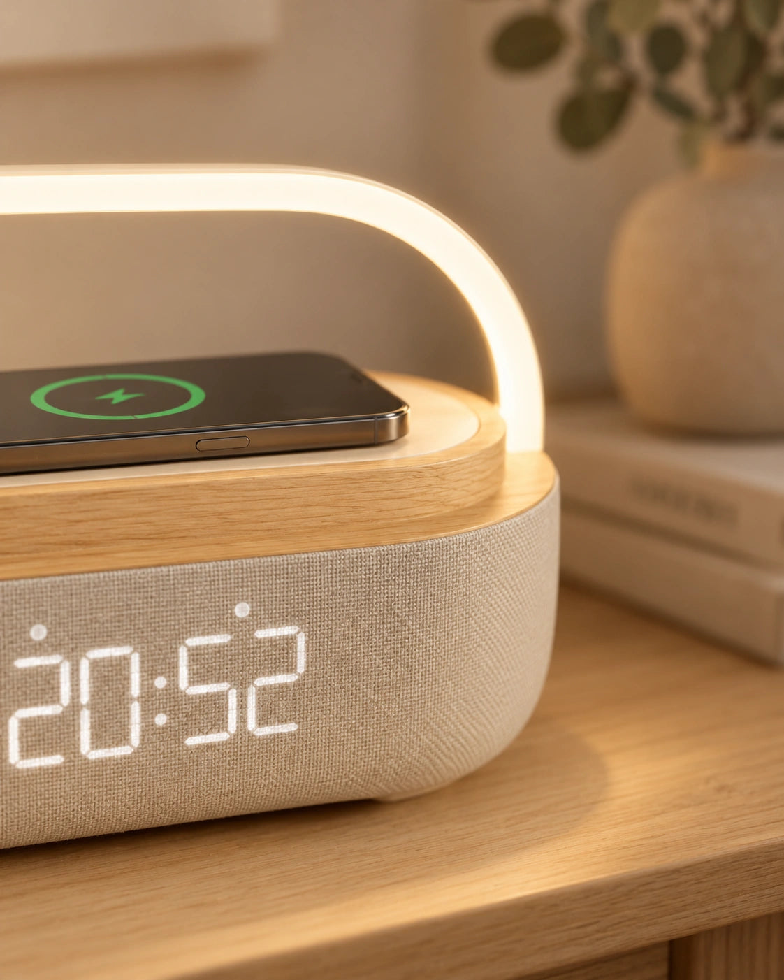 Lampe de chevet reveil bluetooth et support téléphone