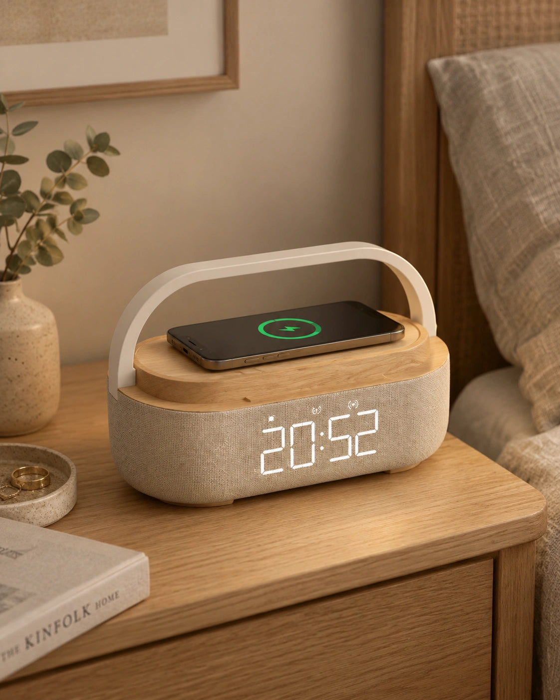 Lampe de chevet reveil bluetooth et support téléphone