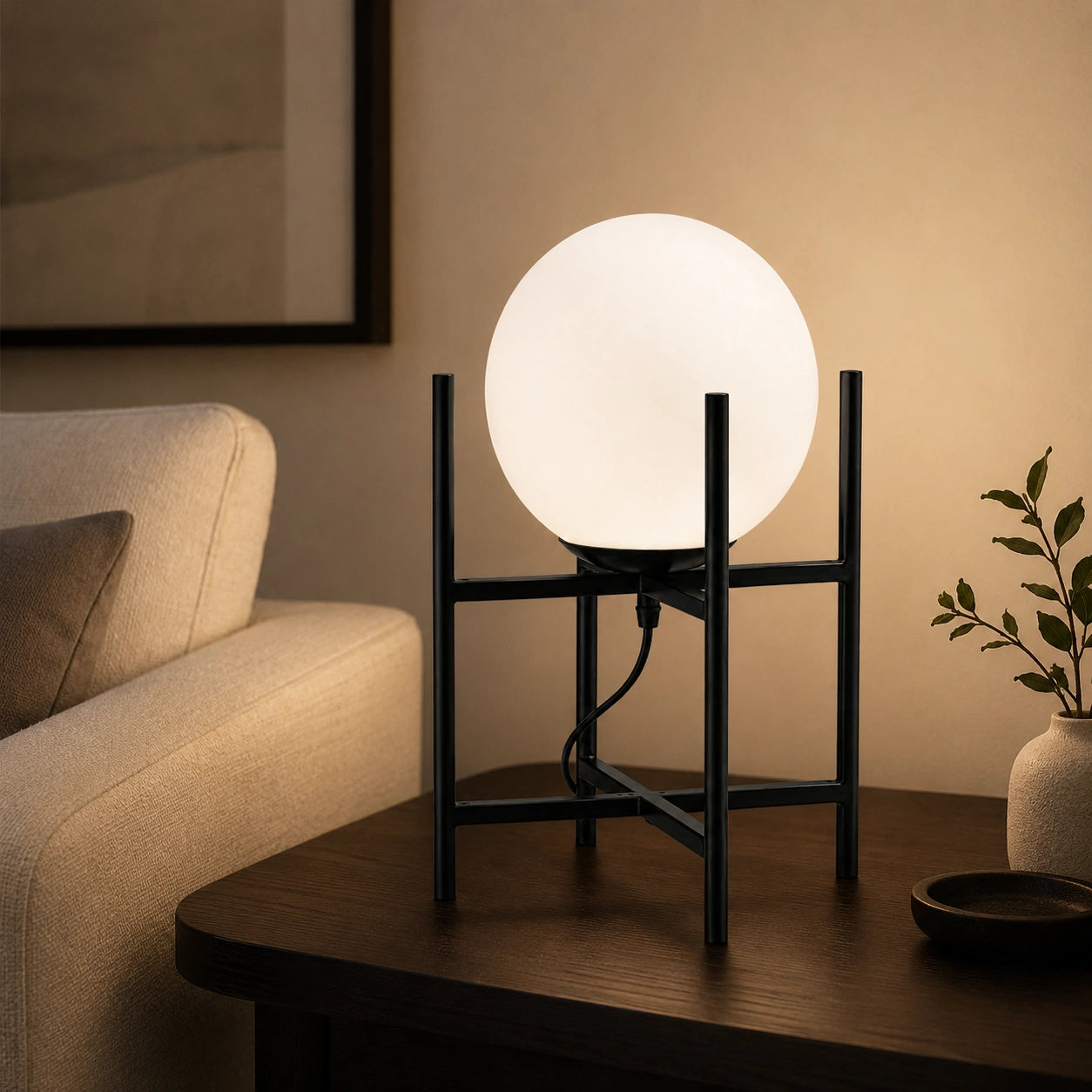 Lampe de chevet design Boule de verre et Laiton