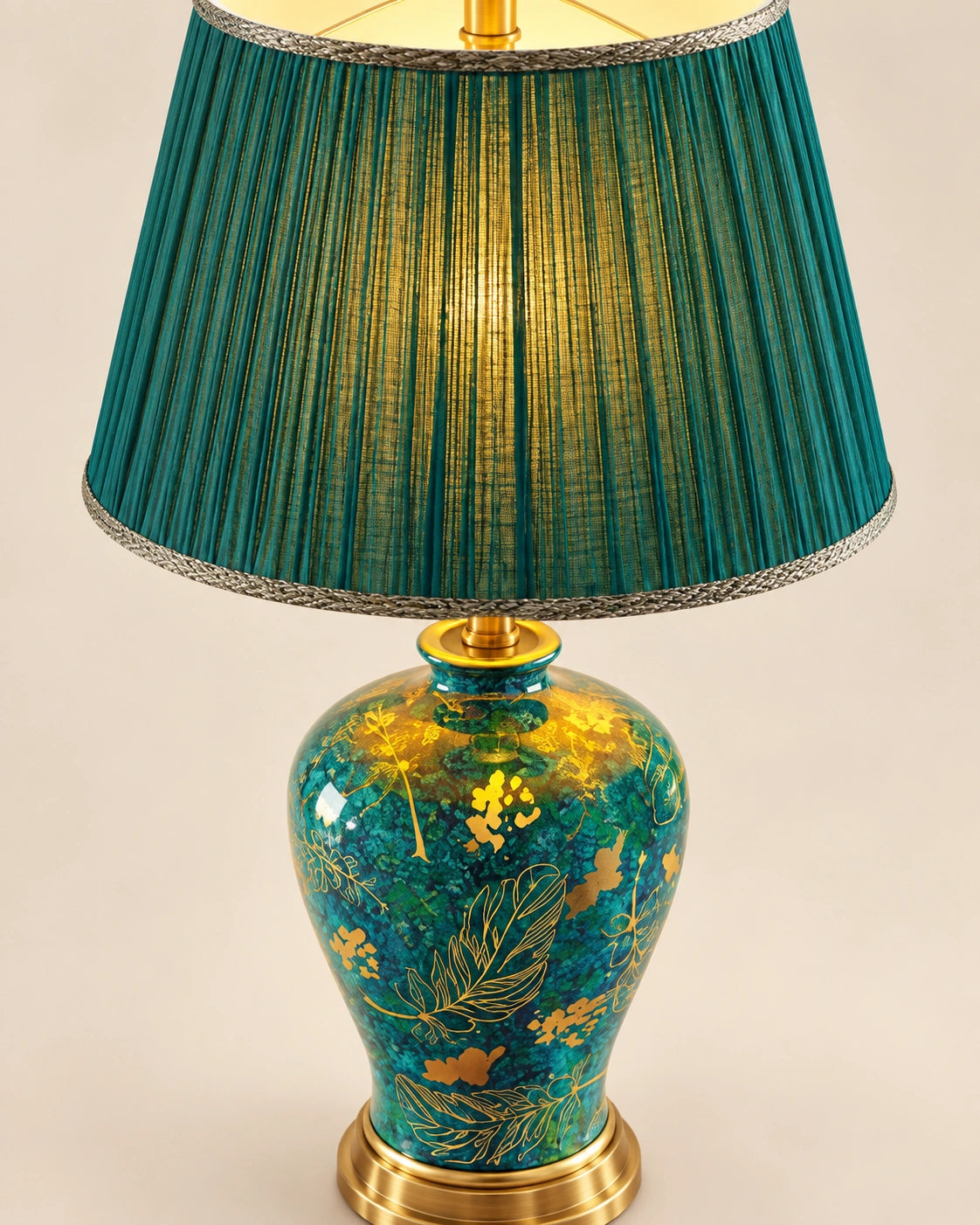 Lampe de chevet en céramique émeraude et or