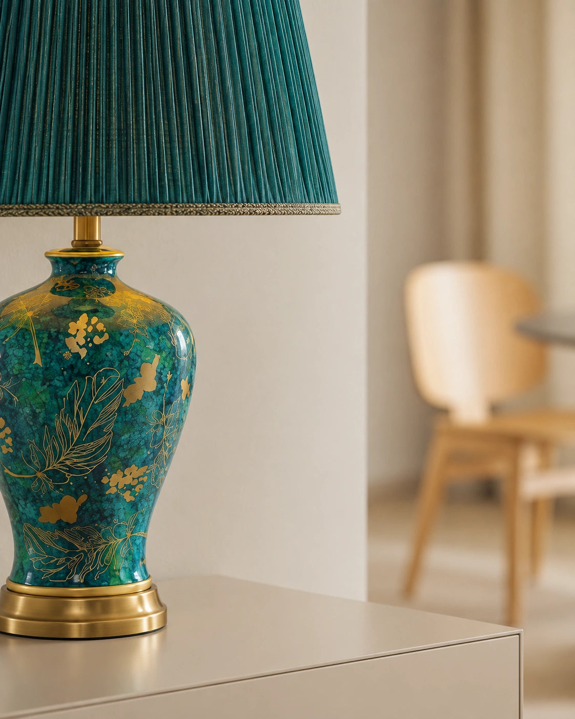 Lampe de chevet en céramique émeraude et or