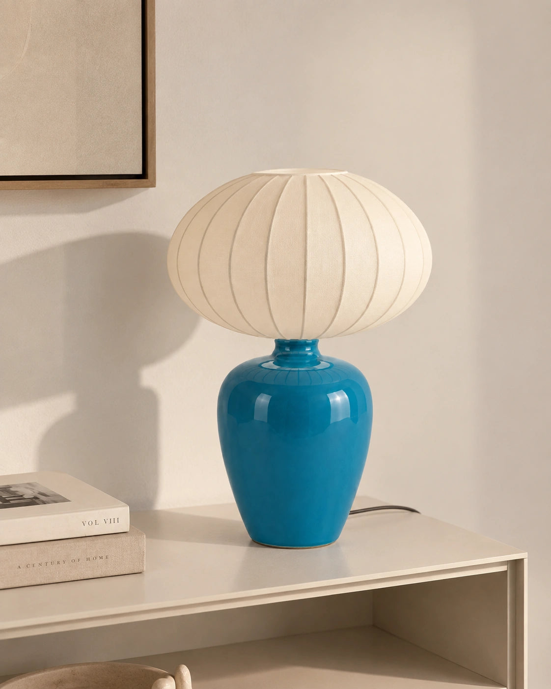 Lampe de chevet bleue en céramique