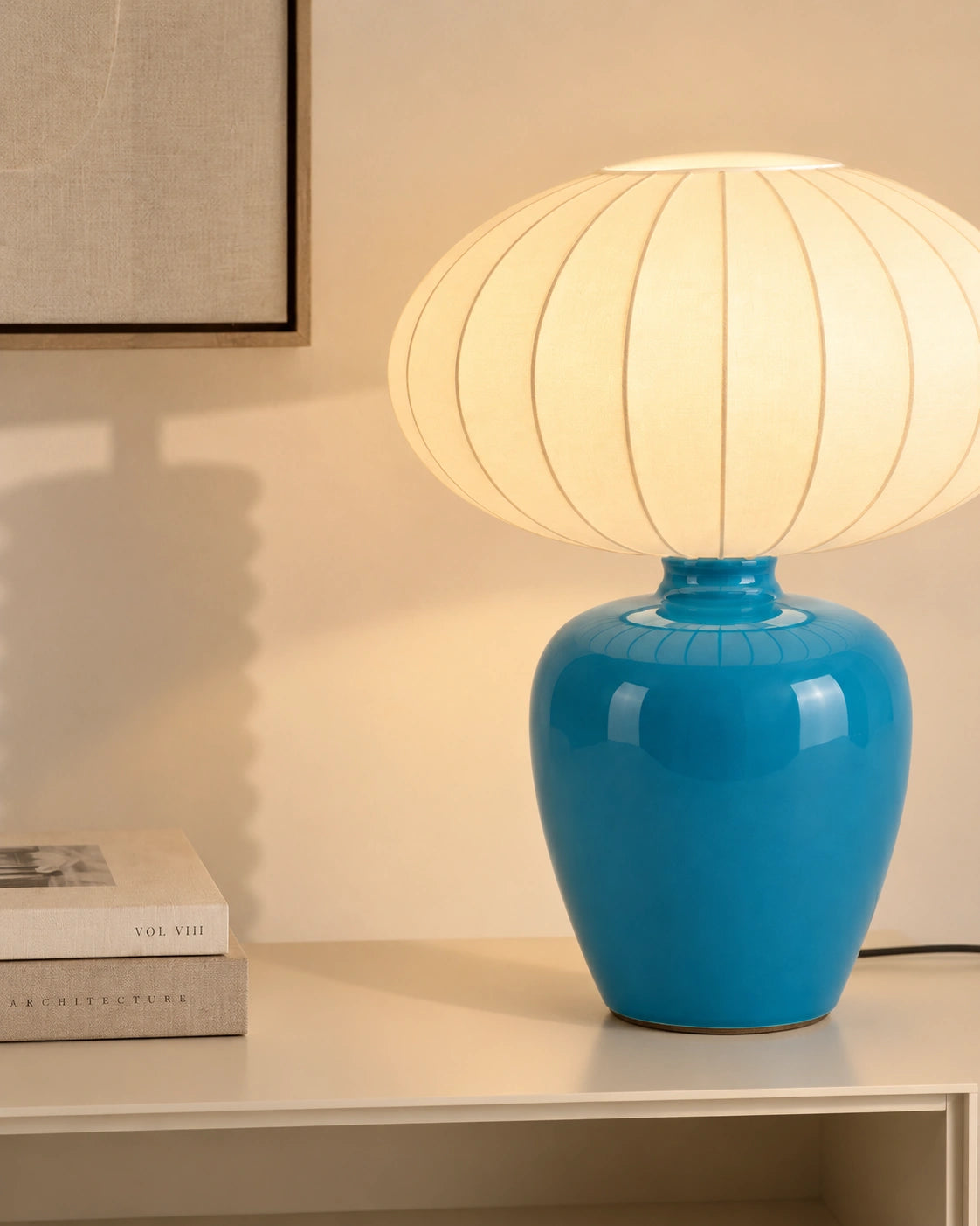 Lampe de chevet bleue en céramique