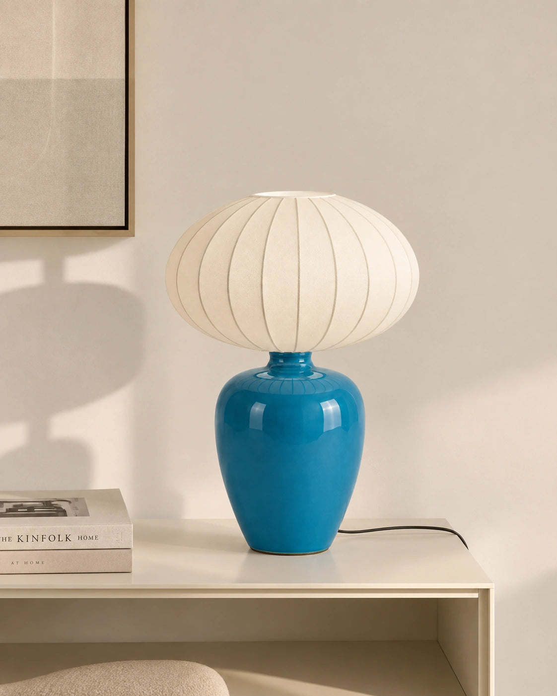 Lampe de chevet bleue en céramique