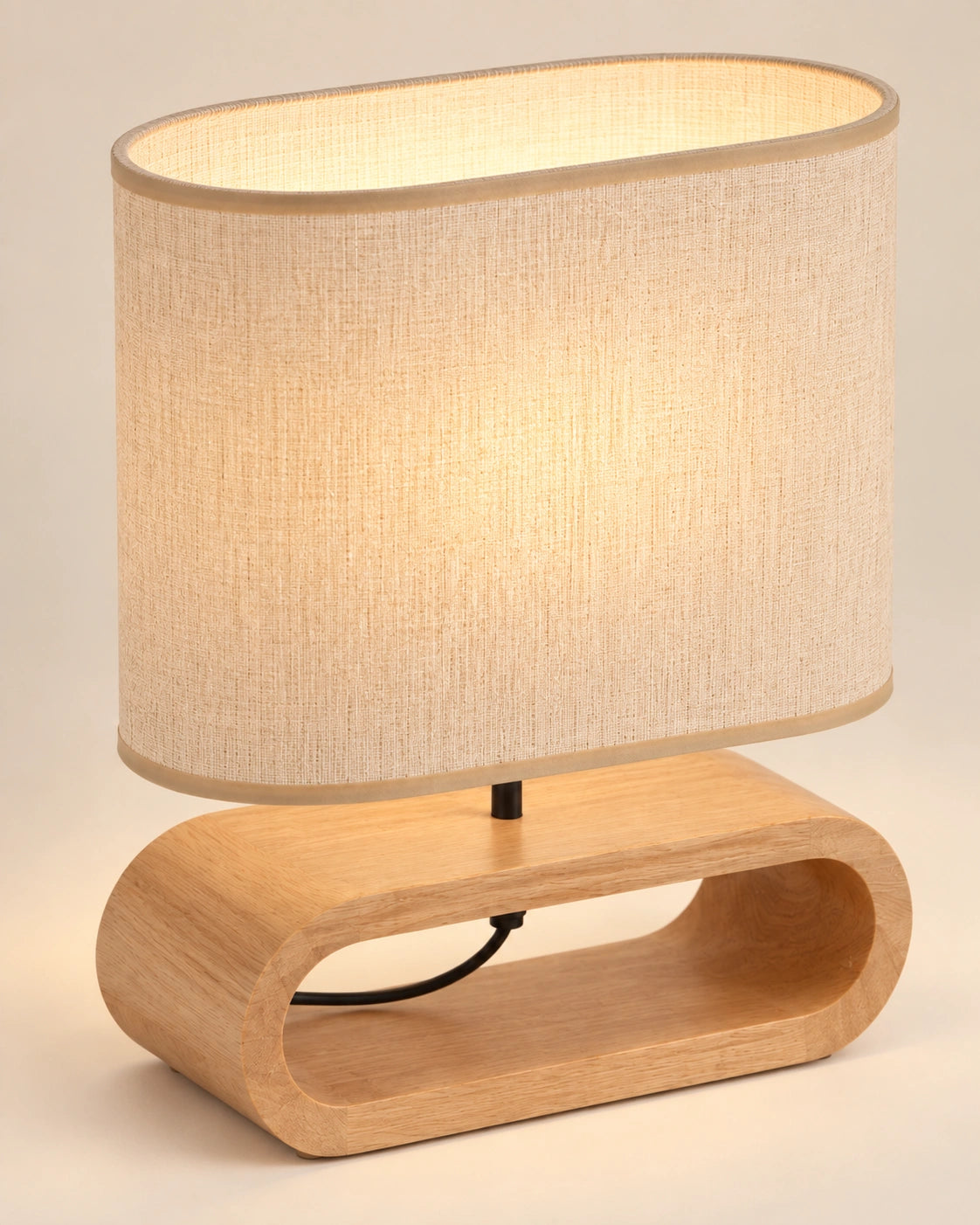 Lampe de chevet en bois clair et beige moderne
