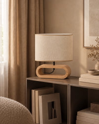 Lampe de chevet en bois clair et beige moderne