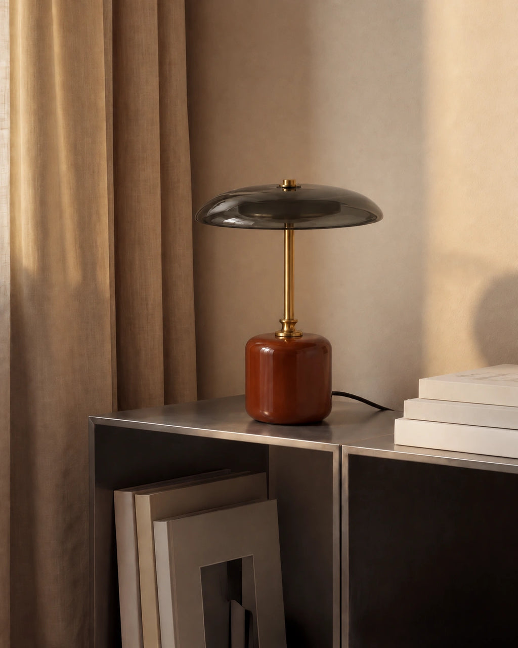 Lampe de chevet champignon en verre noir