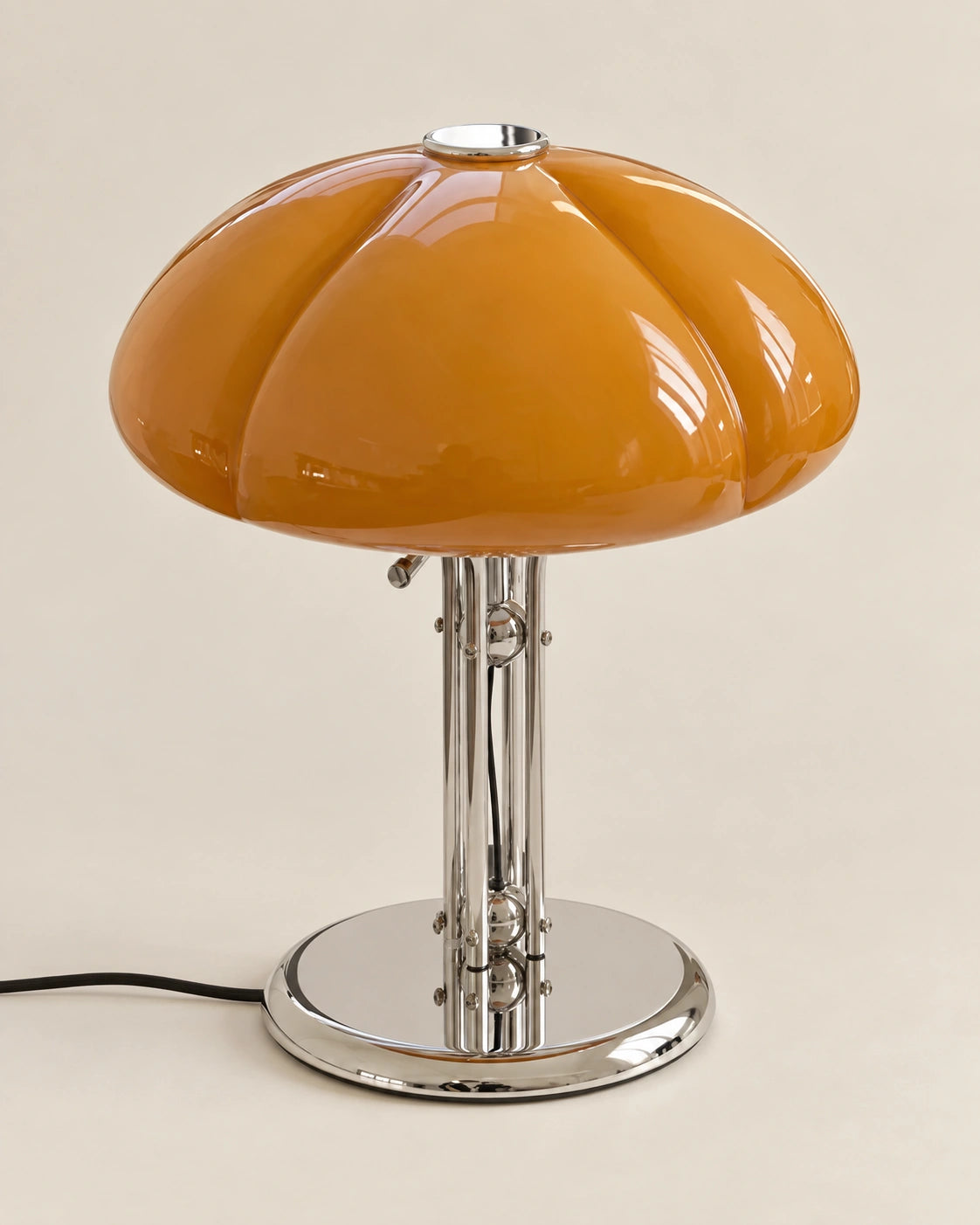 Lampe de chevet citrouille en verre orange et en métal