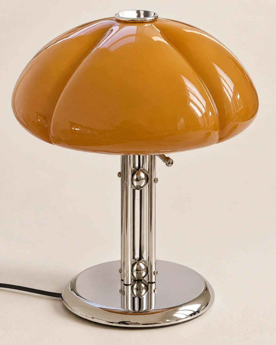 Lampe de chevet citrouille en verre orange et en métal