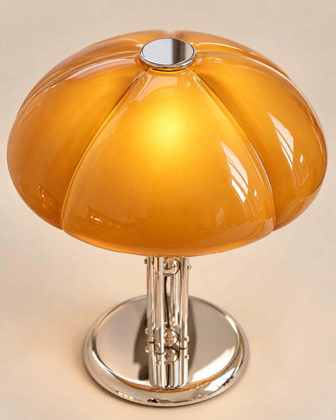 Lampe de chevet citrouille en verre orange et en métal