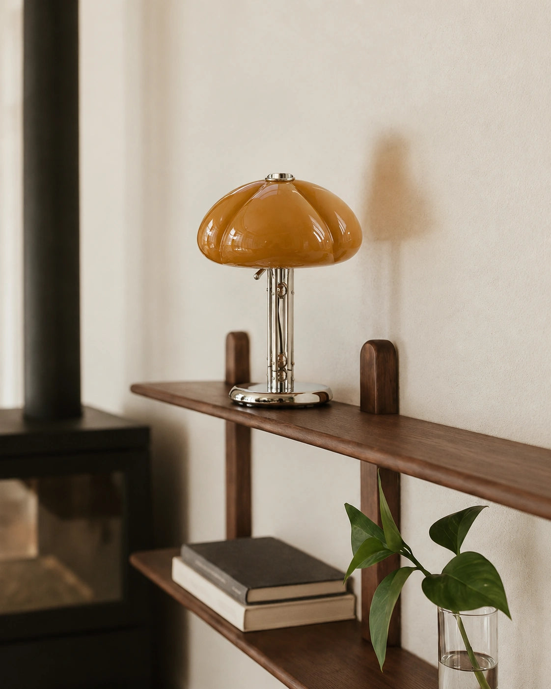 Lampe de chevet citrouille en verre orange et en métal