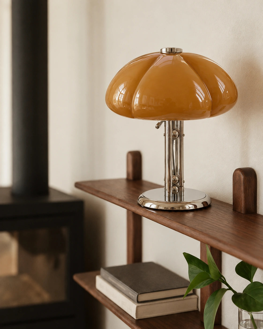 Lampe de chevet citrouille en verre orange et en métal