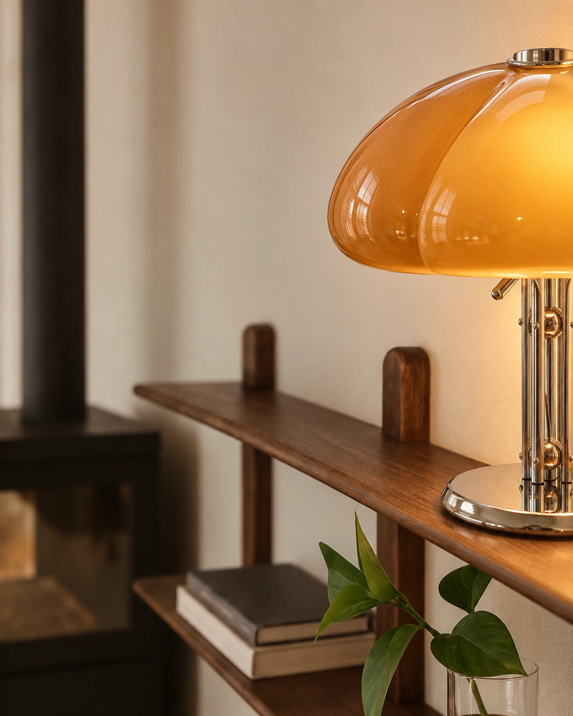 Lampe de chevet citrouille en verre orange et en métal